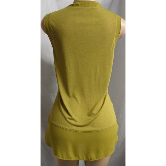 "LOFT" GREEN LAYERED FRONT CHIFFON INSETS SOFT KNIT SCOOP BLOUSE TOP SIZE: M NWT - Picture 4 of 4
